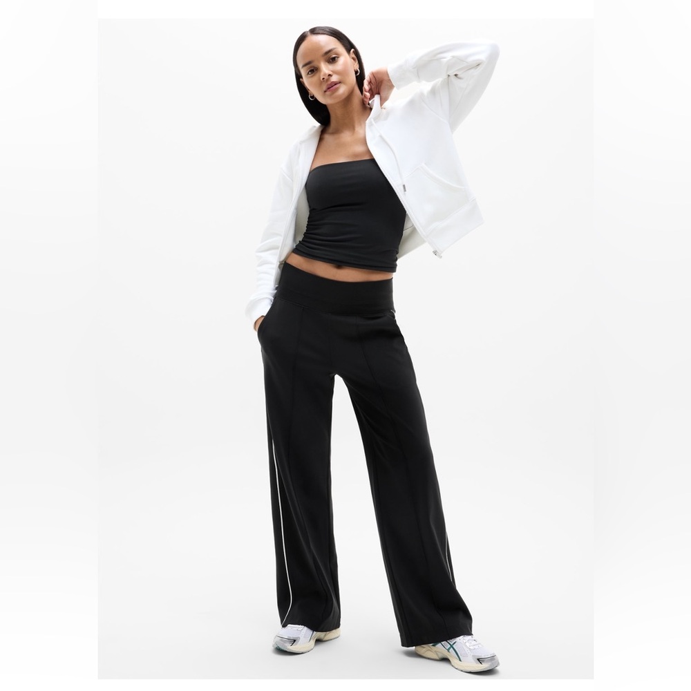 Athleta Black Wide-Leg Pants with White Piping